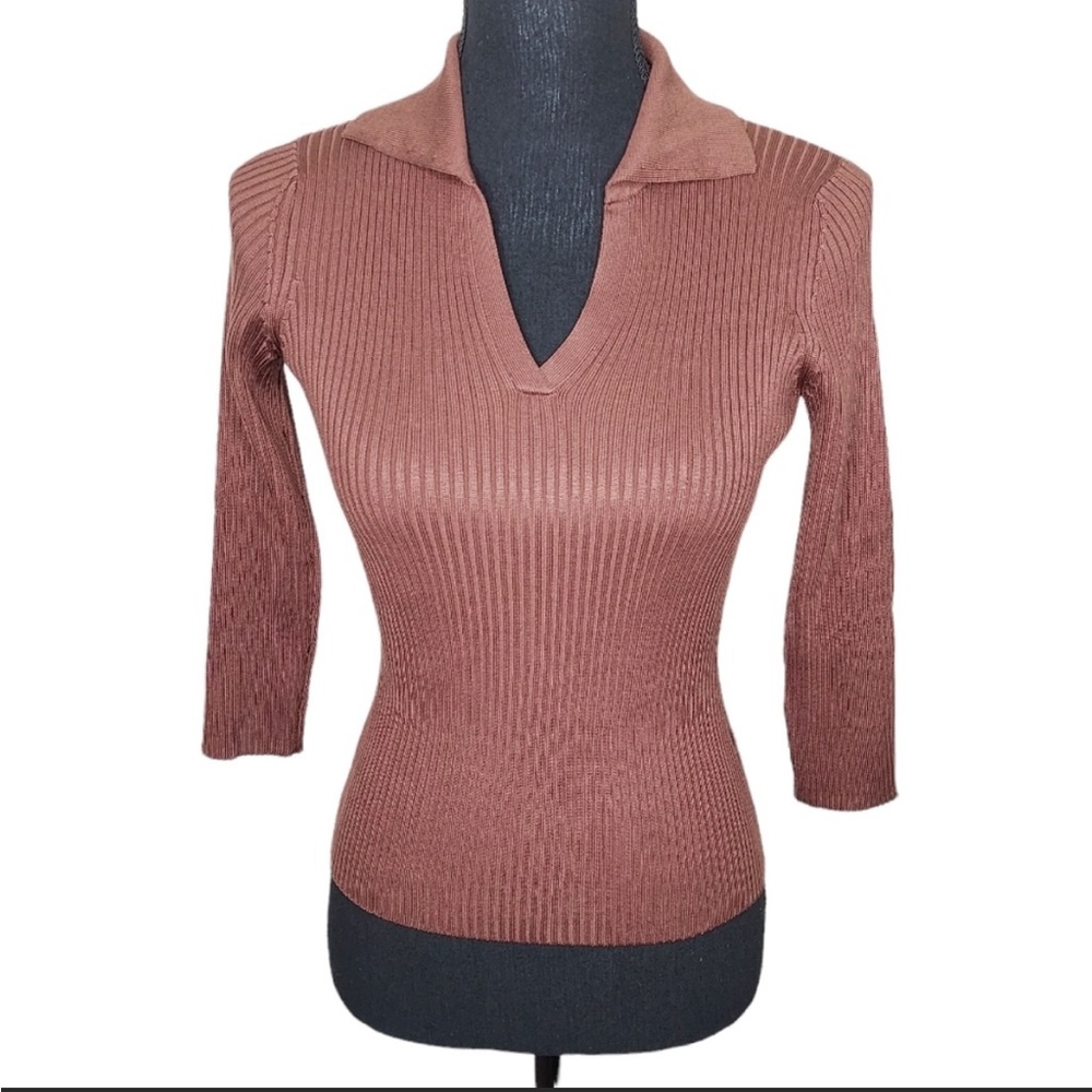 LIKE NEW V neck silk blend top chocolate brown